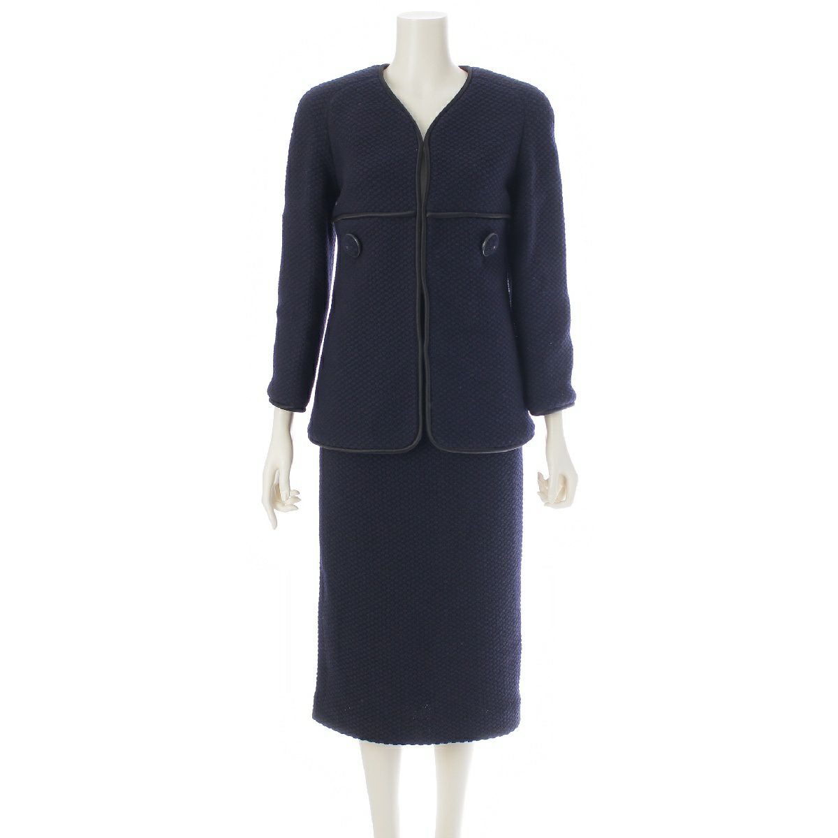 シャネル ウール ココマーク トリミング スカートセットアップ P52350 ネイビー 36