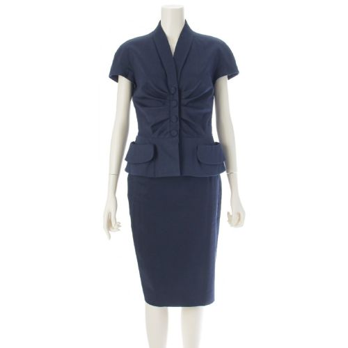 クリスチャンディオール 21年 コットン ペプラム 半袖 スカートセットアップ スカートスーツ 1C21230C1312 ネイビー 36