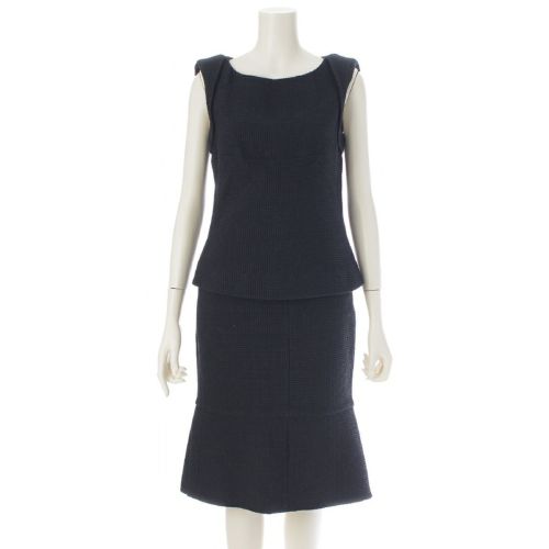 シャネル コットン ノースリーブトップス スカートセットアップ P42716 P42862 ブラック トップス36 スカート38