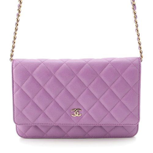 シャネル マトラッセ キャビアスキン チェーンウォレット ショルダーバッグ AP0250 パープル ゴールド金具