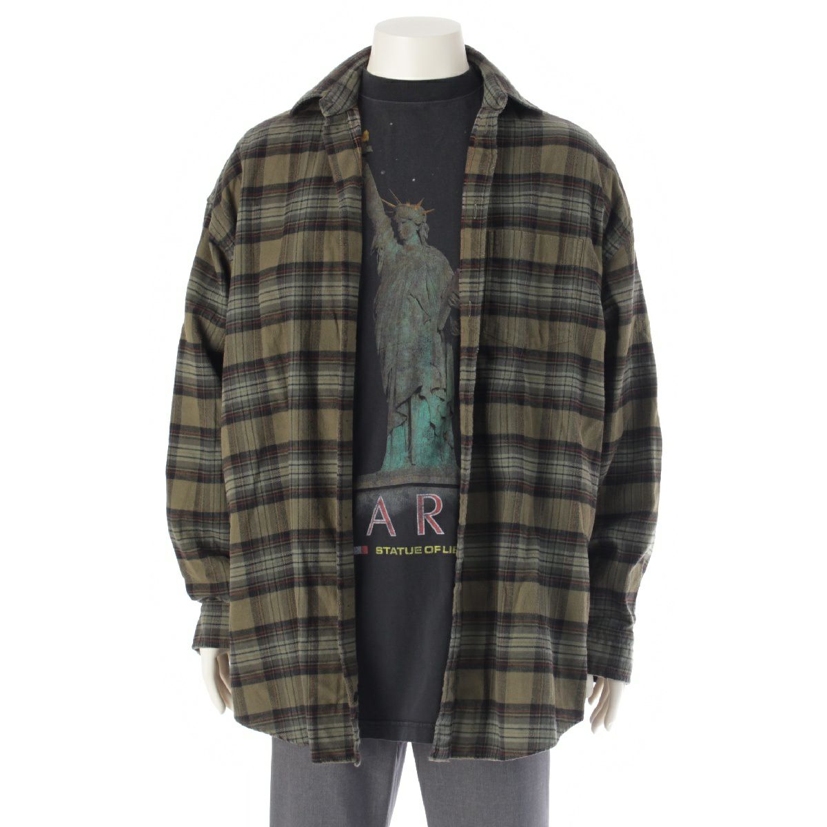 【在庫あり】 バレンシアガ 24AW コットン PARIS LIBERTY LAYERED パリ 自由の女神 ダメージ加工 ドッキング チェックフランネル  長袖シャツ 794656 TQM20 マルチカラー L | retro トップス