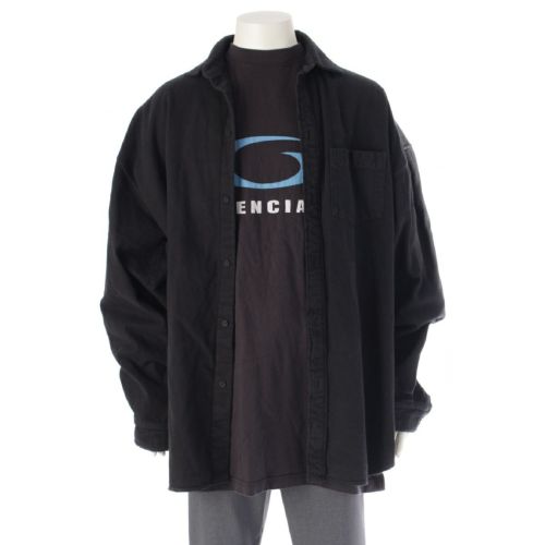 バレンシアガ 24AW ダメージ加工 loop sport logo ループ スポーツアイコン フランネルシャツ ジャケット ブラック XXS