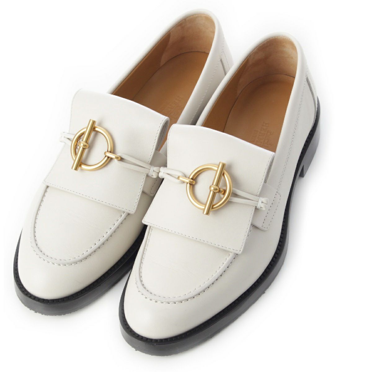 エルメス ローファー オフホワイト 37 HERMES 美品 美品】 HERMES / エルメス | デスタン ターンロック ローファー