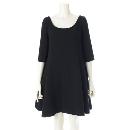 クリスチャンディオール ヴァージンウール デコルテ フレア ミニ ワンピース ドレス 7E21637A1106 ブラック 36