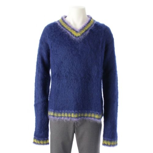 マルニ 23AW FUZZY WUZZY モヘア Vネック カレッジ ニット セーター トップス CVMG0097Q0 パープルブルー 48