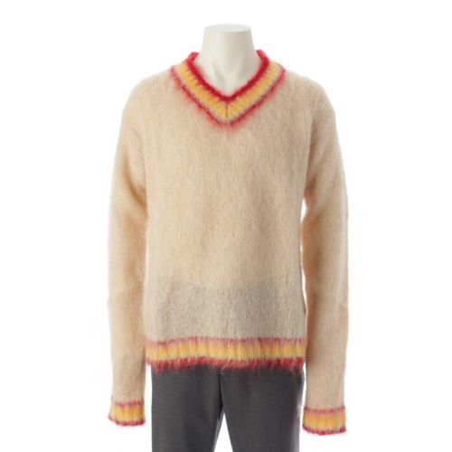 マルニ 23AW FUZZY WUZZY モヘア Vネック カレッジ ニット セーター トップス CVMG00Q7Q0 アイボリー 48