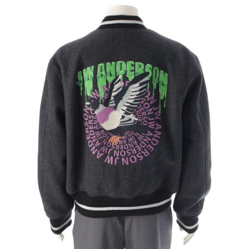 ジェイダブリューアンダーソン 22年 ウール 鳩 ピジョン 背面総刺繍 ブルゾン ボンバージャケット スタジアムジャンパー アウター JK0180PG1027 ダークグレー 48