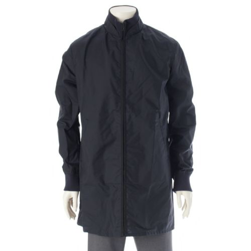 ミュウミュウ 90s ナイロン ジップアップ ノーカラー ロング ブルゾン ジャケット アウター ネイビー M