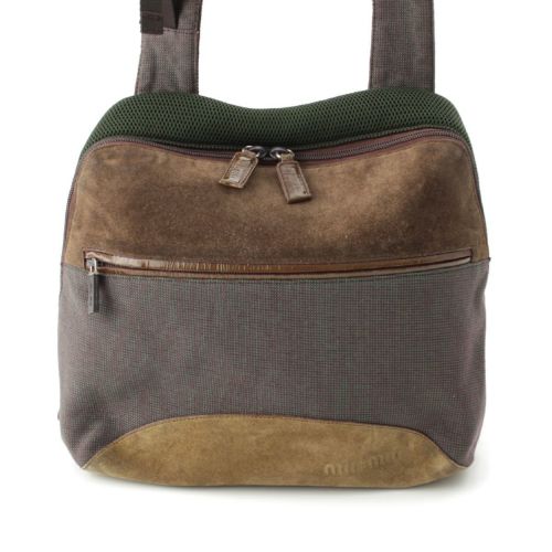 ミュウミュウ 00s スウェードレザー アーカイブ ショルダーバッグ グリーン ブラウン