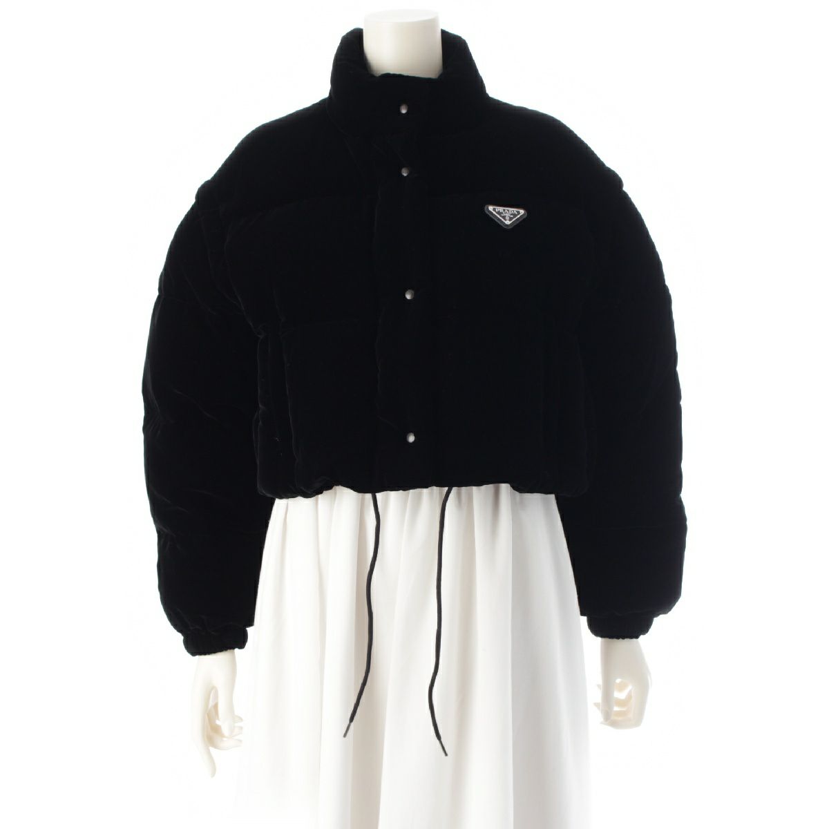 【PRADA】ノーカラー トライアングルロゴ ベルベット ジャケット 稀少 PRADA プラダ トライアングルロゴ ジャケット ベルベット