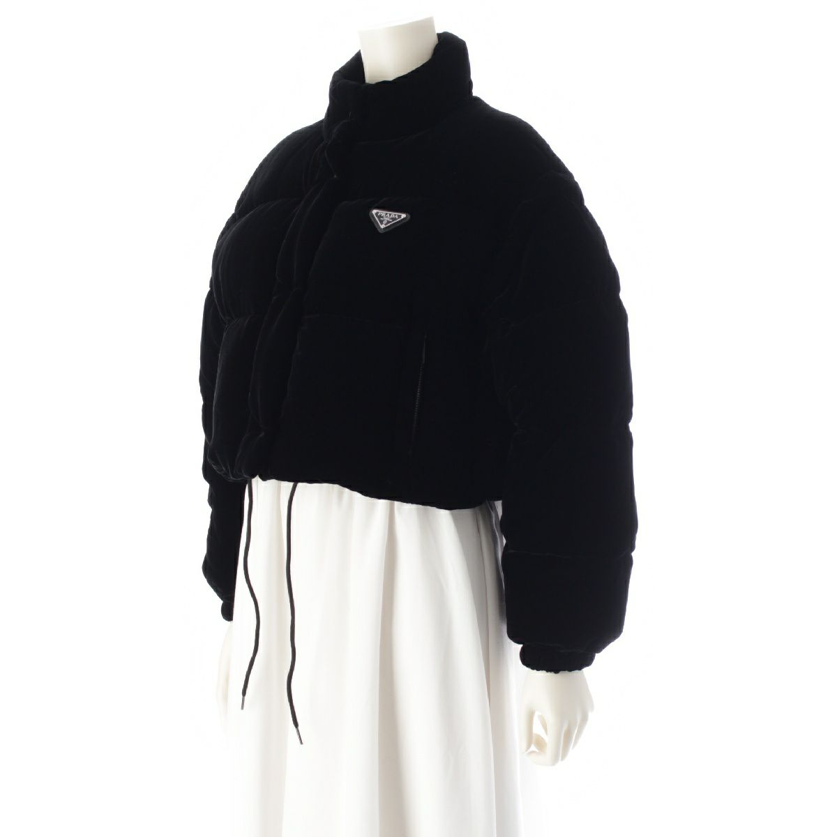 PRADA＊コンバーチブル クロップド ベルベット ダウンジャケット ブラック コンバーチブル クロップド ベルベット ダウン