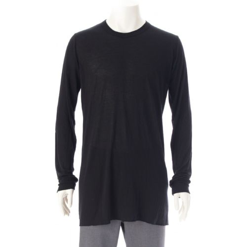 リックオウエンス 23AW ビスコース×シルク BASIC LONG TEE 長袖クルーネック カットソー トップス RU02C7252-JS ブラック XL