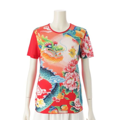 プリーツプリーズ イッセイミヤケ 中国 縁起柄 龍 ドラゴン 花 カットソー 半袖 Tシャツ PP81-JR213 レッド系 マルチカラー 3