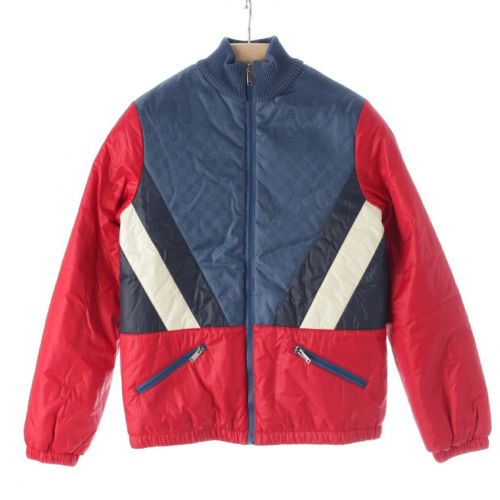 グッチ ナイロン GGパテッド ブルゾン ジャケット アウター レッド×ブルー 12