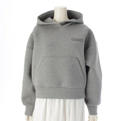 グッチ 25SS ビスコース ロゴ ジャージー フーデッド パーカー トップス スウェットシャツ 798544 グレー XS