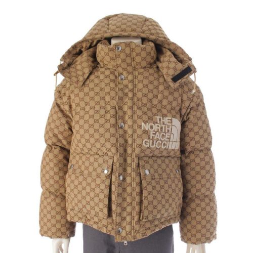グッチ ノースフェイス THE NORTH FACE GG CANVAS フード ボンバー ダウンジャケット アウター 657012 ブラウン S