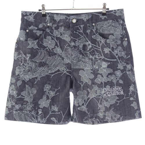 ルイヴィトン 24年 ロゴ フラワー ショート デニムパンツ ジーンズ ボトムス 1AFQFT ブルーインディゴ 32