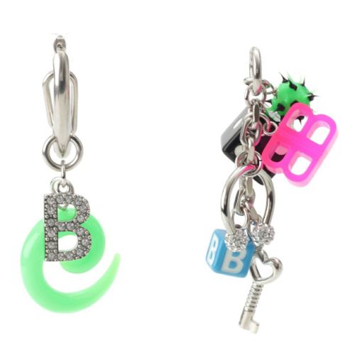 バレンシアガ Pigalle Collector Bロゴ アイコン チャーム ピアス イヤリング アクセサリー シルバー×マルチカラー
