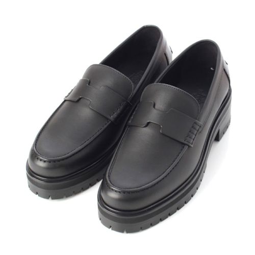 エルメス ヒッチ レザー モカシン ローファー ハンドステッチ ブラック 36.5