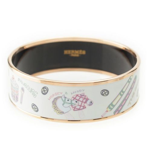 エルメス エマイユGM ラージ ファニーアイスクリーム ブレスレット バングル アクセサリー ホワイト ゴールド