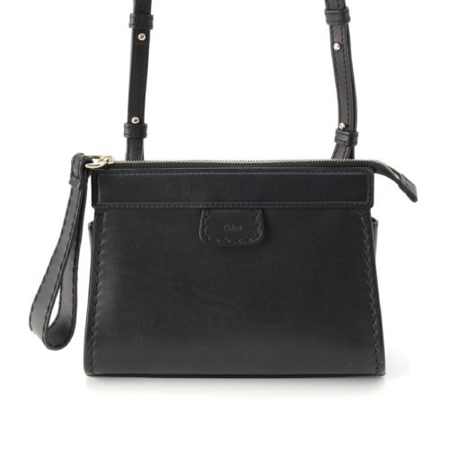 クロエ EDITH レザー 2way ハンドストラップ付 ショルダーバッグ クラッチ セカンドバッグ クロスボディ ブラック