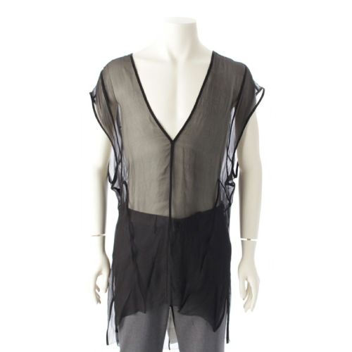 リックオウエンス 22SS KUNTROL TOP V NECK シルク Vネック シースルー タンクトップ トップス カットソー RR01B1122-S ブラック 50