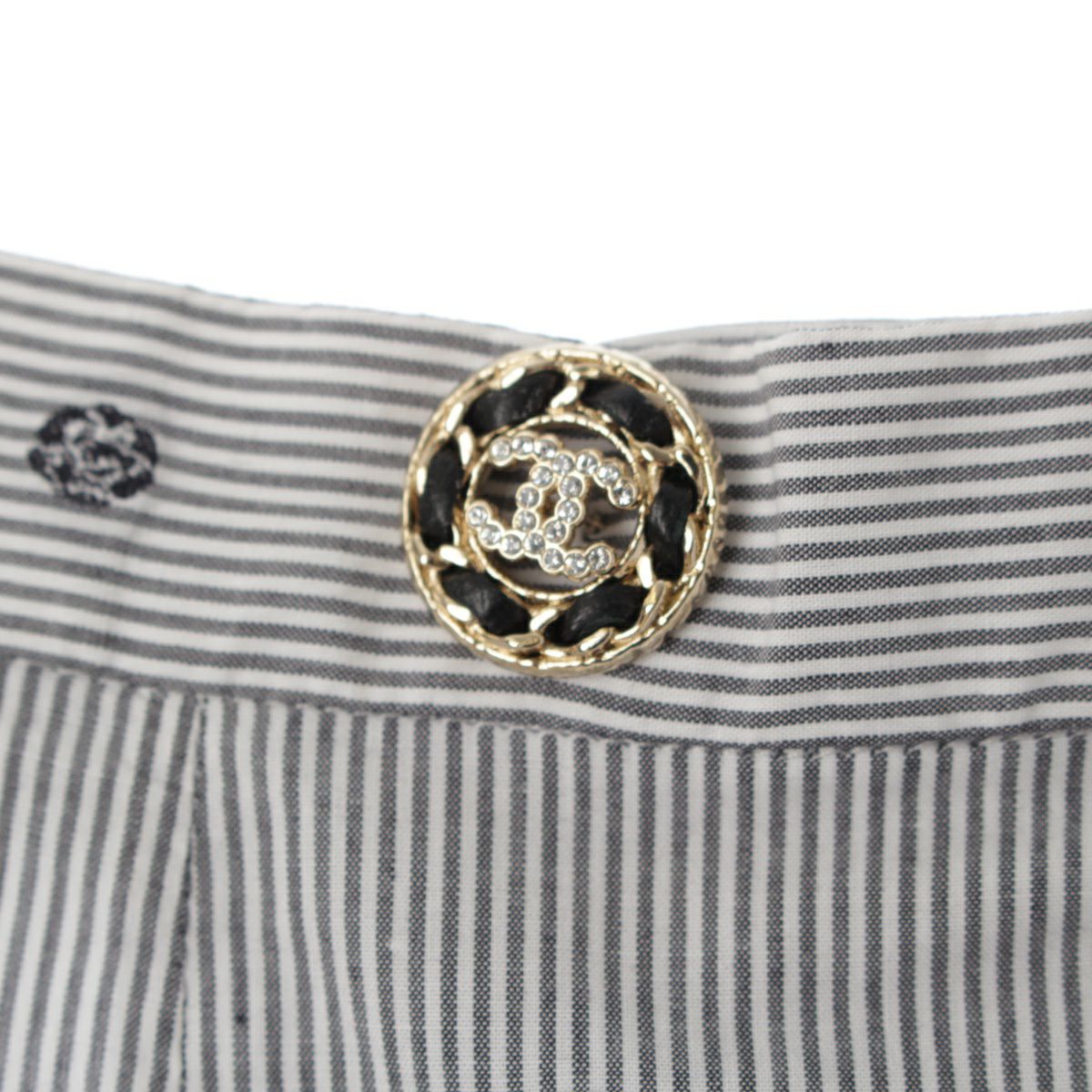 シャネル コットン ココマーク カメリア ラインストーン ストライプ  