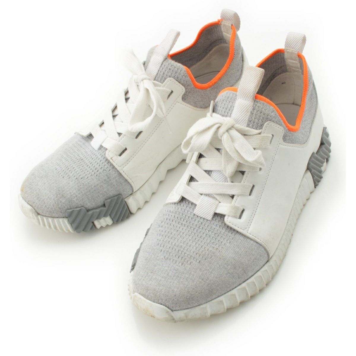 エルメス レザー バウンシング メッシュ スニーカー シューズ グレー  