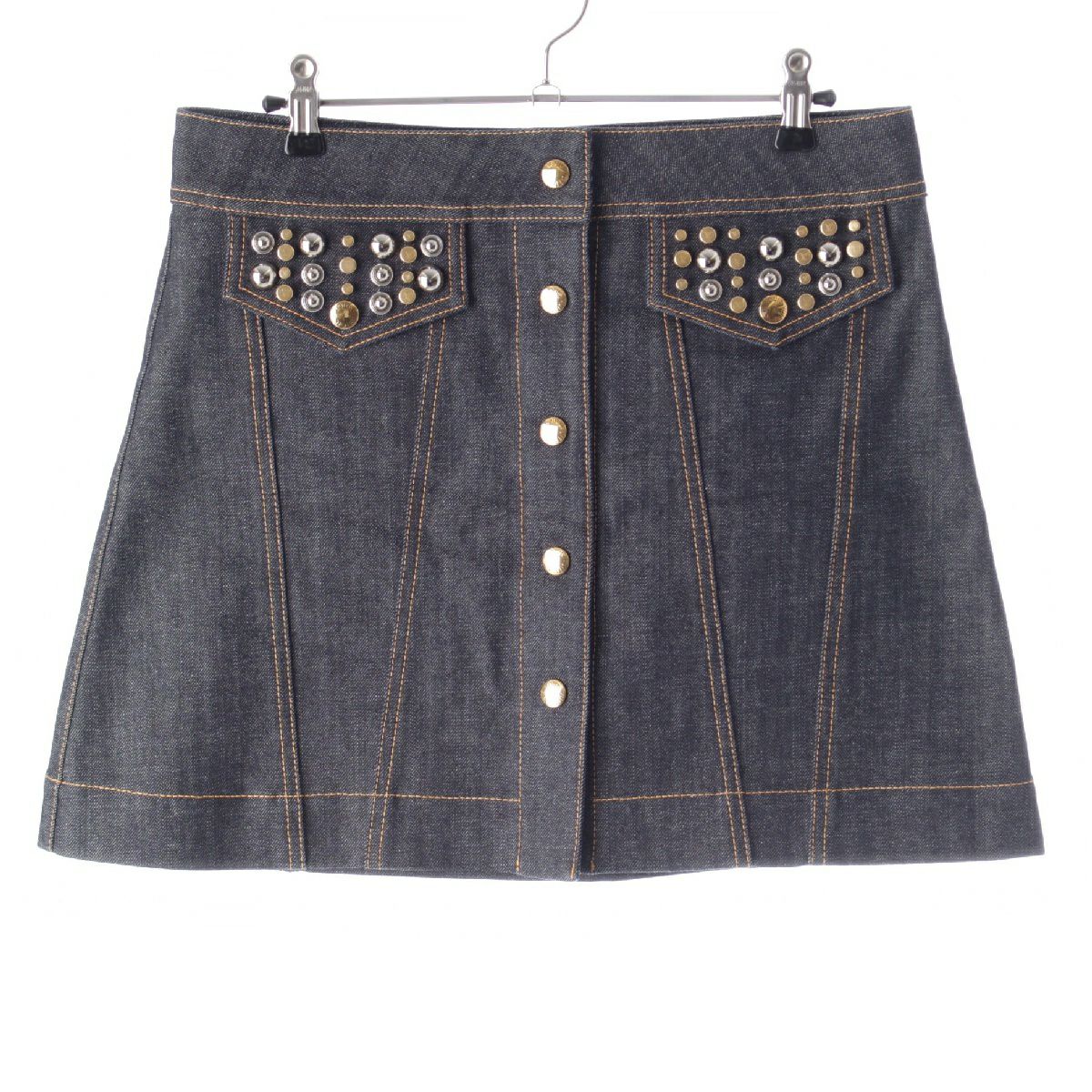 ルイヴィトン コットン モノグラム スタッズ デニム ミニ スカート  