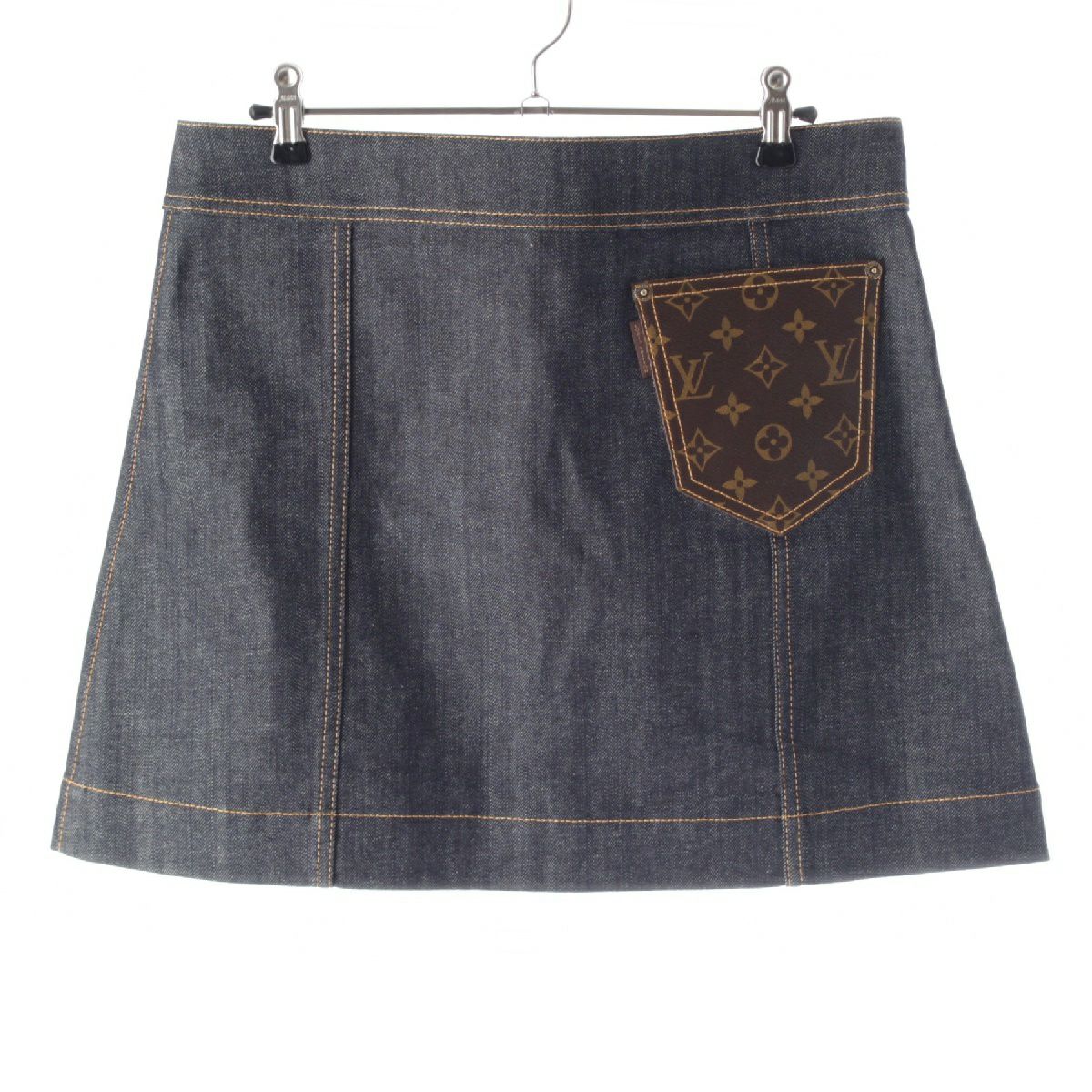 ルイヴィトン コットン モノグラム スタッズ デニム ミニ スカート  
