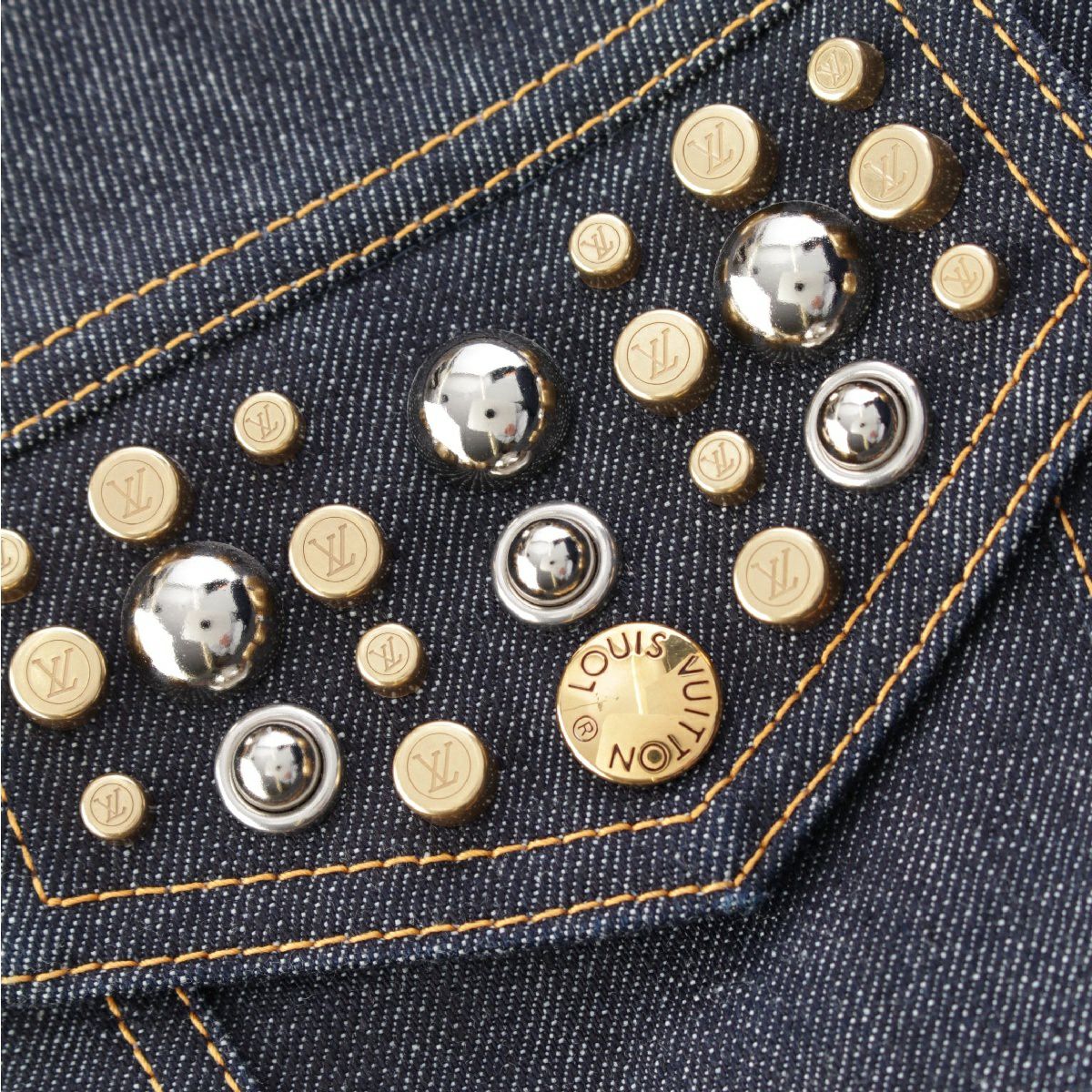 ルイヴィトン コットン モノグラム スタッズ デニム ミニ スカート  