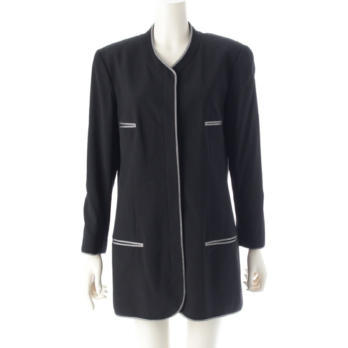 シャネル 96P ウール ココボタン ストライプ柄パイピング ジャケット  