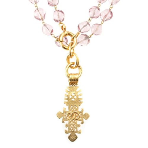 シャネル 94P ココマーク クロストップ カラーストーン カラーボール ネックレス アクセサリー ジュエリー ゴールド パープル