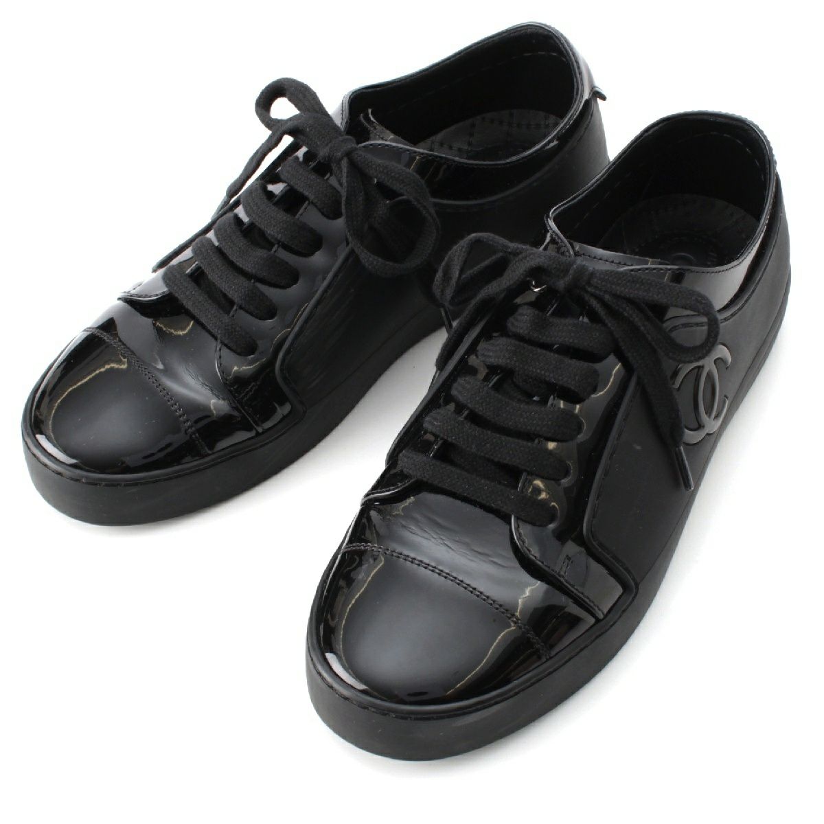 美品 シャネル CHANEL スニーカー G32719 レースアップ フラット  