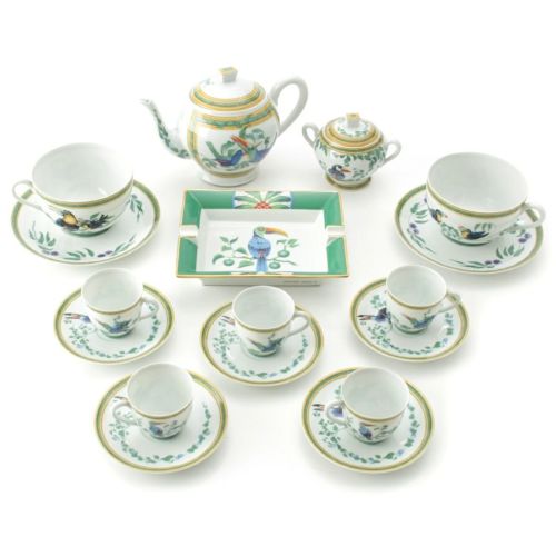 エルメス トゥカン ティーカップ ソーサー ポット トレイ 食器 7客セット ホワイト