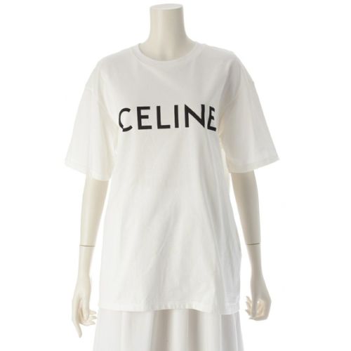 セリーヌ コットンジャージー ロゴ ルーズ 半袖Ｔシャツ カットソー トップス 2X764671Q ホワイト XS