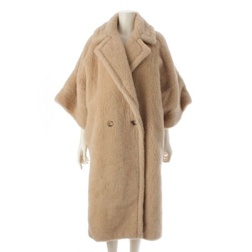マックスマーラ 22AW テディベア キャメル ウール シルク ダブルブレスト ハーフスリーブ ロング コート アウター 23101104316 ベージュ JP38