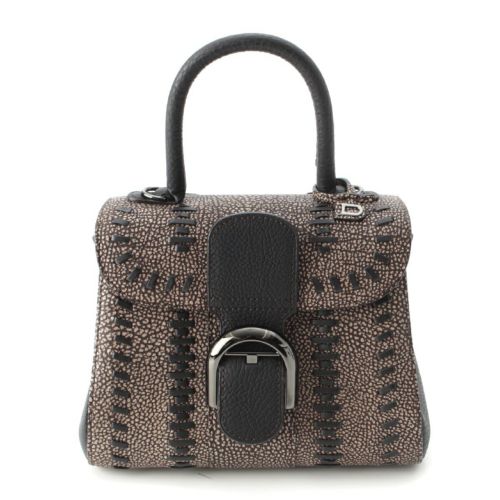 デルヴォー ブリヨンミニ レザー トライバルステッチ 2way ショルダー ハンドバッグ ブラック×ベージュ