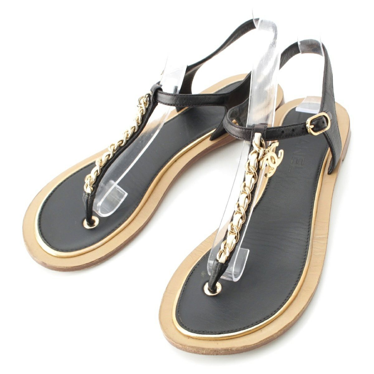 シャネル レザー ココマーク チェーン トング サンダル シューズ  