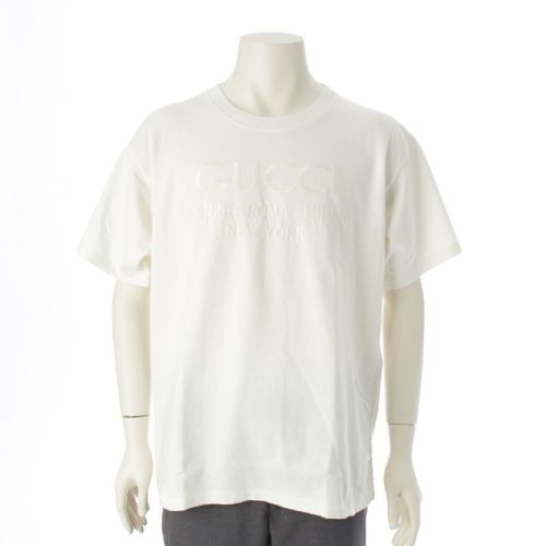 グッチ コットン ロゴ クールネック 半袖Ｔシャツ トップス カットソー ホワイト S