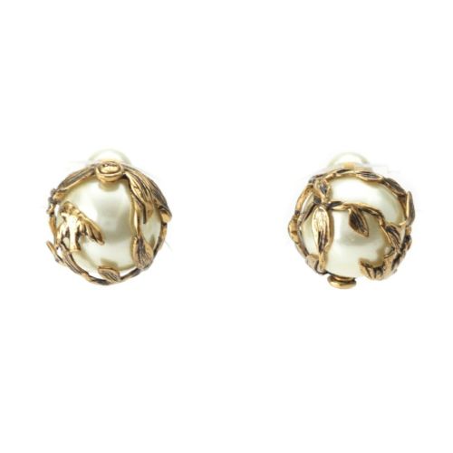 ディオール トライバル リーフ Fパール ピアス イヤリング アクセサリー ゴールド