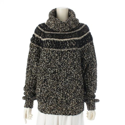 シャネル 18-19年 ウール シルク混 メディエダールコレクション ハイネック プルオーバー ニット セーター トップス P61582 ブラック 38