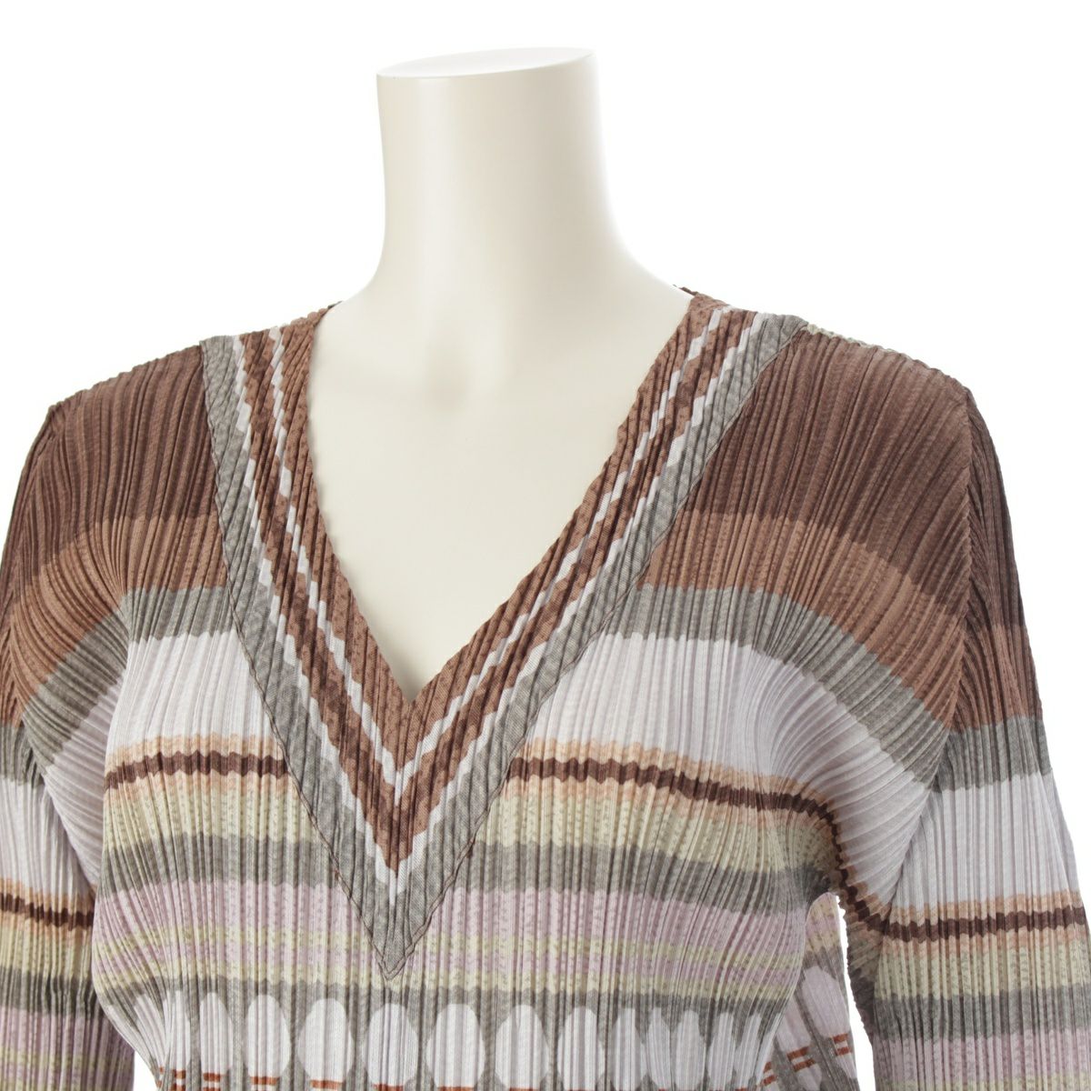 プリーツプリーズ イッセイミヤケ ボーリング柄 総柄 Vネック トップス  