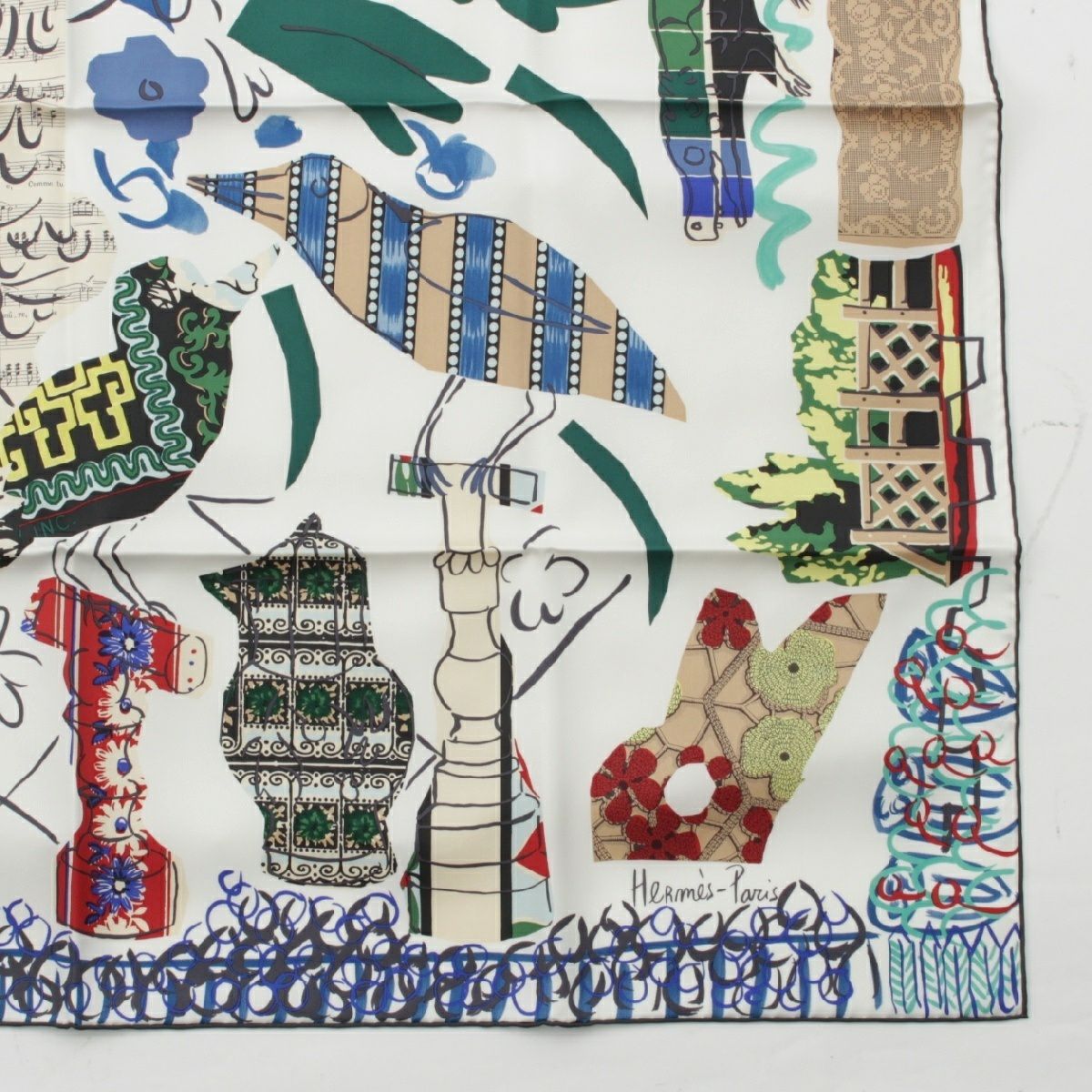 エルメス カレ90 シルク La Maison des Oiseaux Parleurs おしゃべりな  