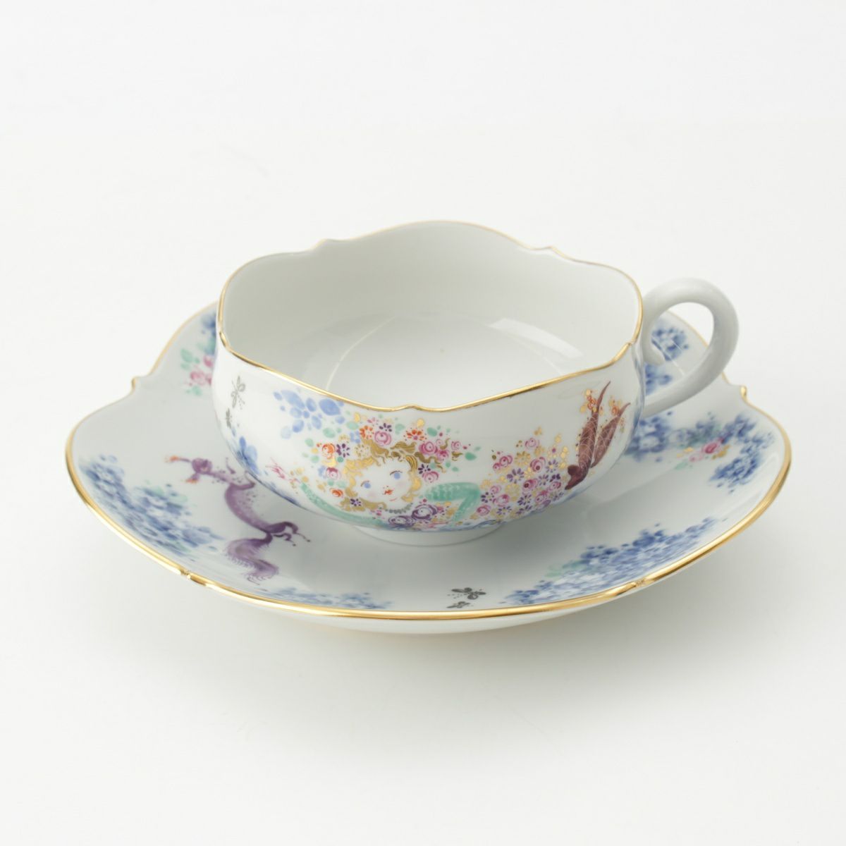 MEISSEN - マイセン ミッドサマーナイトドリーム 真夏の夜の夢 モカ デミタス ティーカップ＆ソーサ― 6客セット 食器 ホワイト【中古】 マイセン（Meissen） ミッドサマー・ナイトドリーム 680691