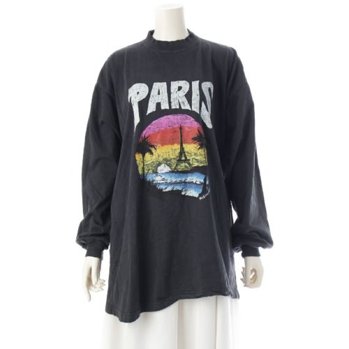 バレンシアガ PARIS TROPICAL コットン ロゴ ロング 長袖Ｔシャツ トップス 772208 ブラック L