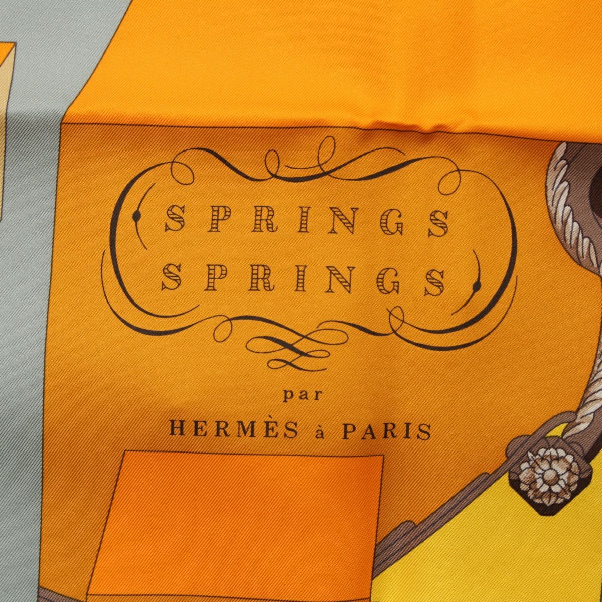 エルメス シルク カレ90 SPRINGS SPRINGS スカーフ イエロー系
