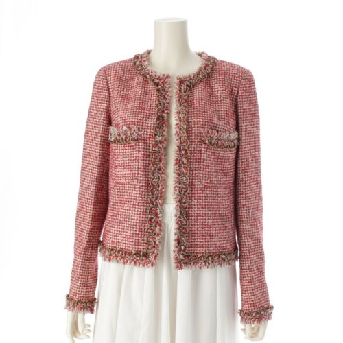 シャネル 10C ノーカラー ツイード ジャケット P37210 レッド 40