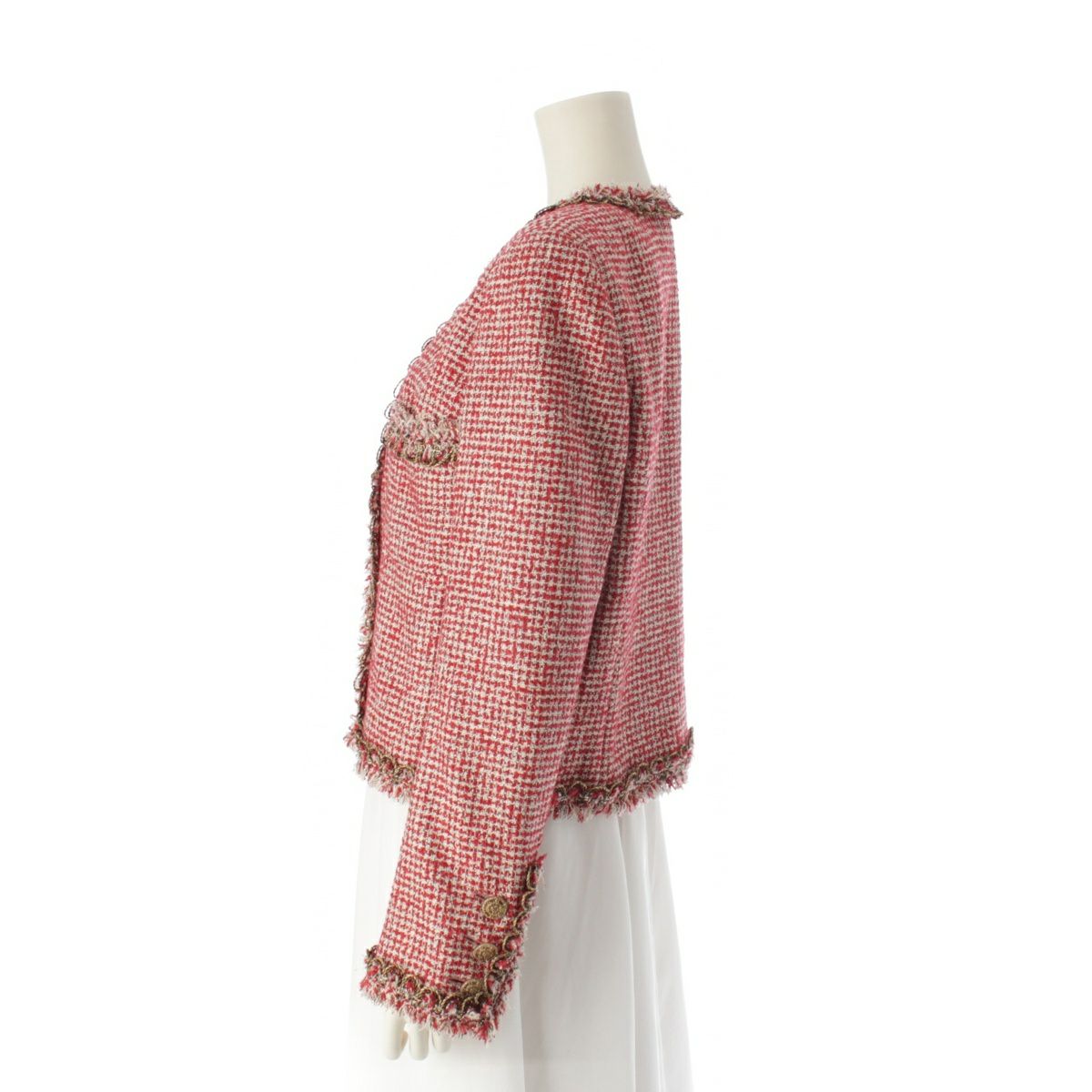 シャネル 10C ノーカラー ツイード ジャケット P37210 レッド 40