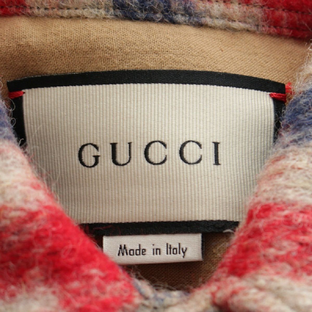 グッチ ウール マッシュルーム キノコ 刺繍 チェック柄 長袖
